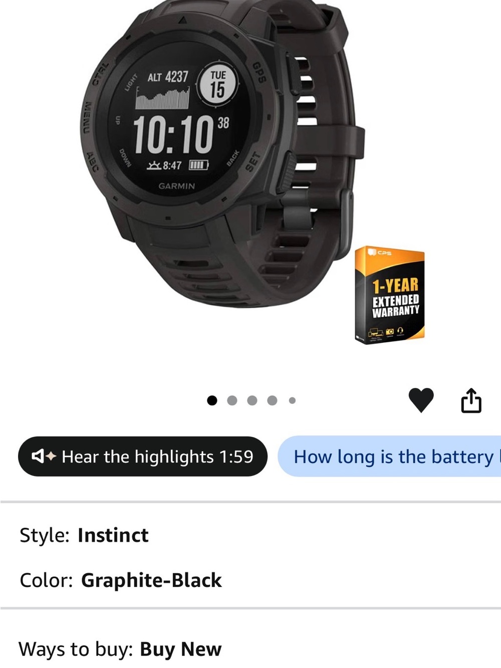garmin Instinct Graphite Black Rugged GPS Smartwatch